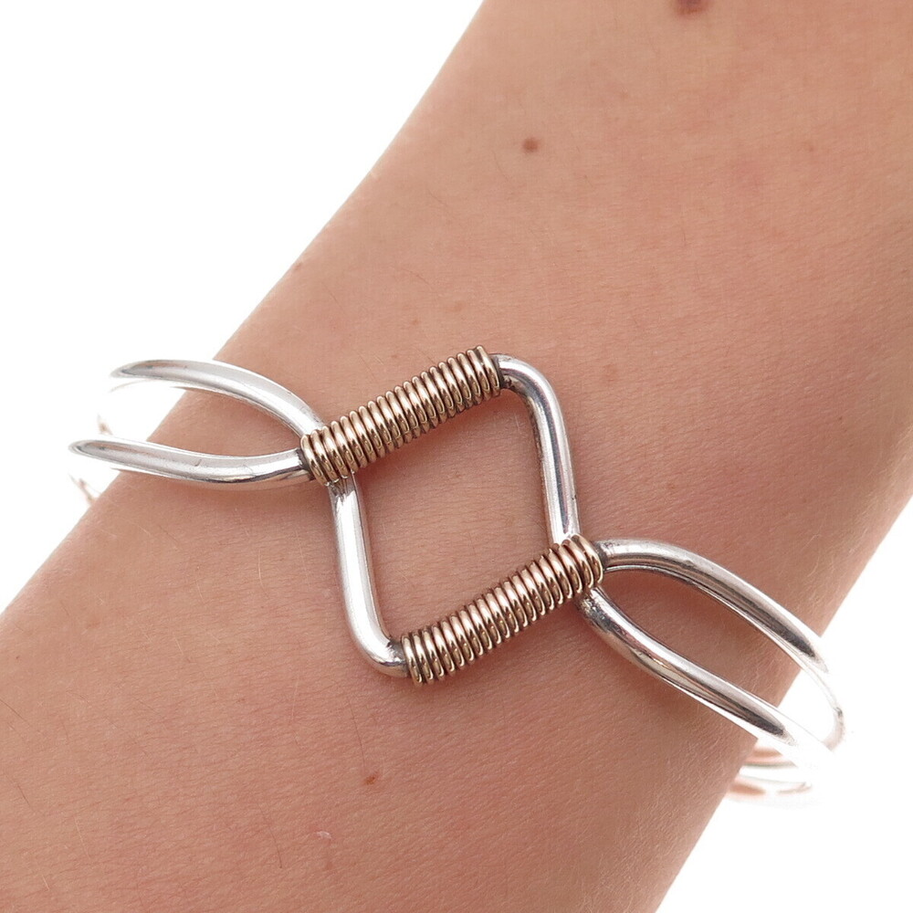 925 Sterling Silver Gold Filled Vintage Modernist Adjustable Cuff Bracelet 6.25"